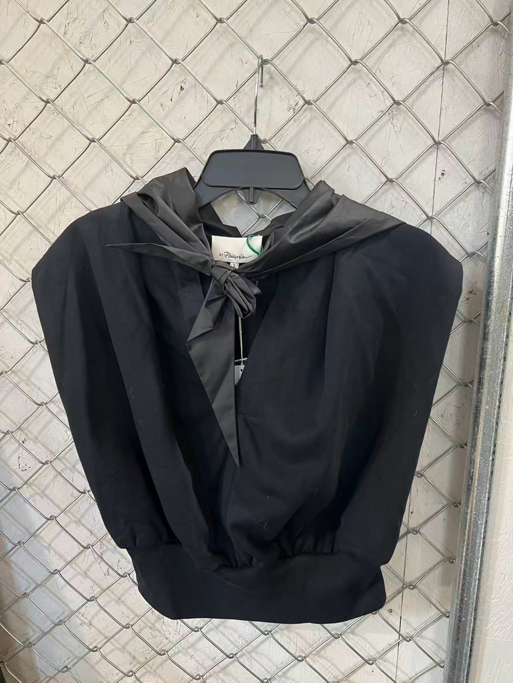 3.1 Phillip Lim Black Draped Collar Pullover Top